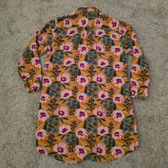 Natural Life Floral Shirt Dress Yellow Coastal Boho Tunic Sz S Artsy Resort wear - Picture 3 of 8